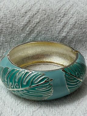 Turquoise Enamel Leaf Bangle Bracelet